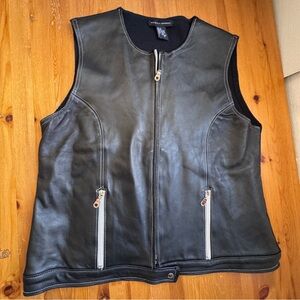 Maurice Sasson black leather zip up vest women's XL
